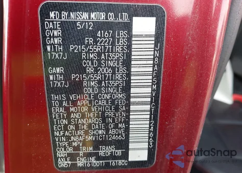 2012 Nissan Juke Sl from USA, damaged, VIN JN8AF5MV1CT124663
